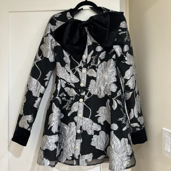 ASOS Black and Silver Floral Mini Dress - Picture 1 of 5